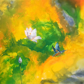 Weixue Luo: 'lotus 07', 2020 Oil Painting, Abstract Figurative. Artist Description: l was inspired by the clean appearance of lotus and kingfisher lotus. l expressed the pure land in my heart through abstract expressionism and also hoped to bring comfort to the audience. ...