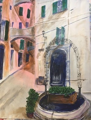 Artist: Mark Smith - Title: elenas courtyard - Medium: Acrylic Painting - Year: 2018