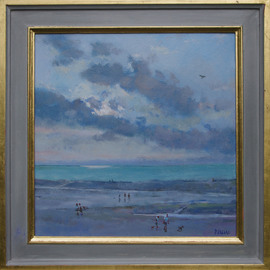 David Welsh: 'Evening, Old Hunstanton Beach', 2013 Oil Painting, Beach. Artist Description:  Families go home as evening falls on the beach at Old Hunstanton, North Norfolk. ...