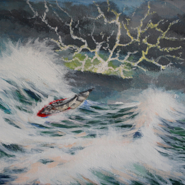 Wendy Goerl: 'Caught Abeam', 2015 Acrylic Painting, Marine. Artist Description: A sailboat running home picks the wrong time to tack as a big wave comes along. Gallery- wrap for frame- free display.   ...