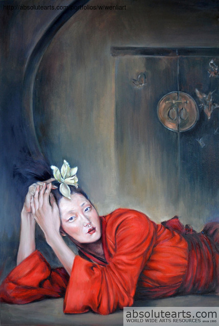 Artist Wenli Liu. 'Lady In Red' Artwork Image, Created in 2013, Original Painting Acrylic. #art #artist