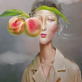 Wenli Liu: 'temptation pink', 2018 Oil Painting, Figurative. Artist Description: By painting expressionist portraits in oil, I aim to mirror this dilemma, and how those temptations can obscure the path to our ultimate destination. It is the most direct way to express my thoughts and self consciousness about what lies ahead for me. ...