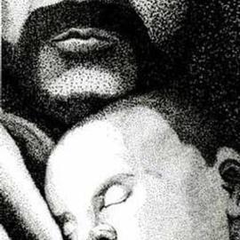 William Ground: 'Father and Child', 2000 Pen Drawing, Portrait. Artist Description: Ink on Bainbridge board. Includes mat, mounting, and black aluminum frame- 8x10 inches...