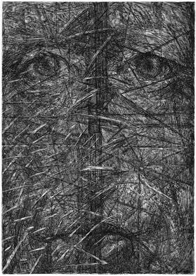 Wieslaw Haladaj: 'APPEARANCE24', 2013 Linoleum Cut, Abstract Figurative.     BLACK AND WHITE    ...