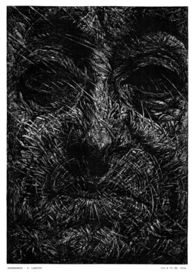 Wieslaw Haladaj: 'APPEARANCE5', 2004 Linoleum Cut, Abstract Figurative.    BLACK AND WHITE   ...