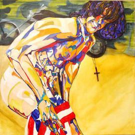 Shannon Russell: 'DUDE', 2006 Oil Painting, Figurative. Artist Description: SURFER ON BEACH WITH MOTORCYCLE...