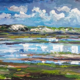 Wim Van De Wege: 'nature area het zwin 1', 2019 Oil Painting, Seascape. Artist Description: The nature reserve Zwin Dunes and Zwin Polders 222 ha is together with its big brother the Zwin a continuous nature area in the Zwin area in Belgium and the Netherlands.  oil on canvasIThe last years Wim van de Wege is a rising artist in Europe and the ...