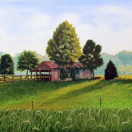 Wm Kelly Bailey: 'Spring Afternoon Montgomery Tx', 2016 Acrylic Painting, Landscape. Artist Description: Montgomery Texas Wm.  Kelly Bailey acrylic painting on canvas landscape Houston Country Meadow Barn ranch Horse Corral...
