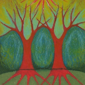 Wojtek Kowalski: 'two worlds', 2003 Pastel, Surrealism. Artist Description: colour, energy, joy, naive, nature, primitive, psychedelic, surrealism, symbolism, tree, earth, abstract, magical, sun, sunlight, light, colorful, vibrance, vibrant, warm, different, unusual, creativity, another, lucid, animated, other, very, fantastical, spirited, avesome, intense, vivid, emotion, light...