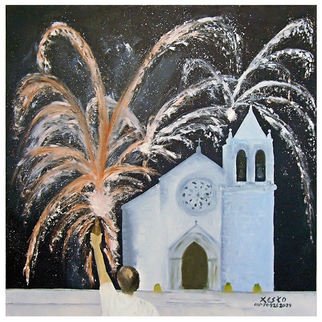 Xesko - Francisco Santos: 'Firebeer', 2007 Oil Painting, Undecided.  The best way to do a party is with fireworks and beer ...