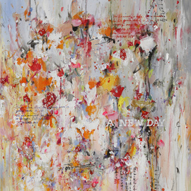 Xiaoyang Galas: 'A new day', 2014 Mixed Media, Floral. Artist Description:  A new day, 50x65cm, mixed media on canvas. Four boards painted, ready to hang up on wall. Copyright reserved.        ...
