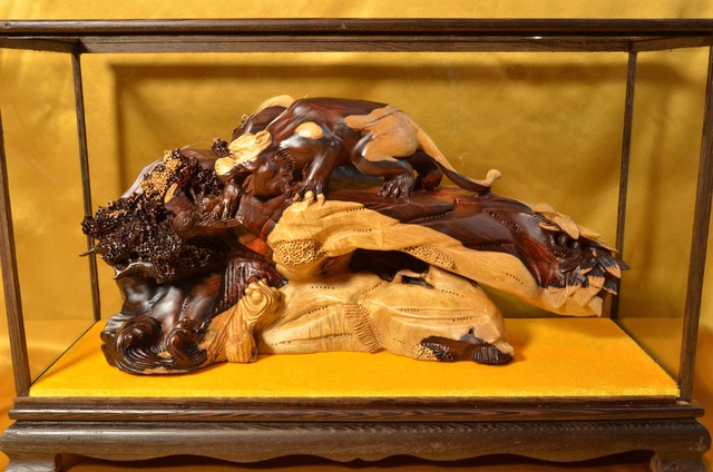 Artist Shuili Chen. 'Crouching Tiger' Artwork Image, Created in 2014, Original Sculpture Wood. #art #artist