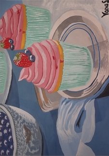 Yana Syskova: 'strawberry cupcake', 2020 Other Painting, Food. Gouache in paper...
