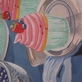 Yana Syskova: 'strawberry cupcake', 2020 Other Painting, Food. Artist Description: Gouache in paper...