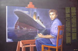 Yordan Enchev: 'Selfportrait with a message', 2009 Oil Painting, Christian.   This is an original oil painting on canvas, 107x70cm. What triggered the idea to paint this work and to write the message? It was the death toll of the Titanic disaster - 70% of the total number of people onboard. Then I thought about the End time and here is the...