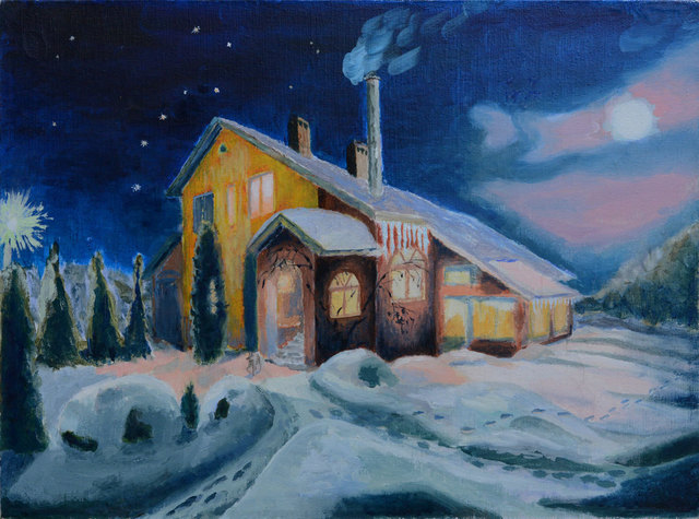 Artist Vladimir Yaskin. 'Frosty Evening  ' Artwork Image, Created in 2012, Original Painting Oil. #art #artist