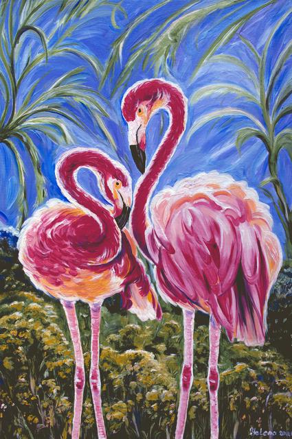 Artist Yelena Rubin. 'Love Flamingos' Artwork Image, Created in 2011, Original Painting Acrylic. #art #artist