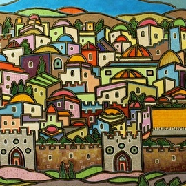 Yosef Reznikov: 'composition jerusalem', 2021 Mixed Media, Judaic. Artist Description: Jerusalem in painting.Jerusalem remains a favorite subject of painting today  many Israeli and foreign artists have managed to realistically or symbolically express the peculiar beauty and special color of the Holy City. This topic is very close to us. We have completed a significant number of paintings ...
