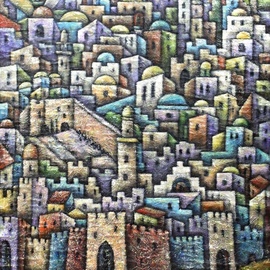 Yosef Reznikov: 'old jerusalem', 2020 Mixed Media, Architecture. Artist Description: Jerusalem in painting.Jerusalem remains a favorite subject of painting today  many Israeli and foreign artists have managed to realistically or symbolically express the peculiar beauty and special color of the Holy City. This topic is very close to us. We have completed a significant number of paintings ...