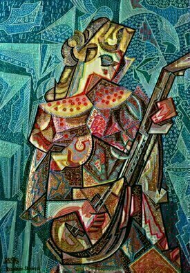 Yosef Reznikov: 'the woman with a mandolin', 2018 Mixed Media, Judaic. This picture is reminiscent of one of the paintings of Pablo Picasso. There are elements of Cubism and Futurism. The color scheme emphasizes all the beauty of the presented composition. ...