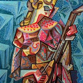 Yosef Reznikov: 'the woman with a mandolin', 2018 Mixed Media, Judaic. Artist Description: This picture is reminiscent of one of the paintings of Pablo Picasso. There are elements of Cubism and Futurism. The color scheme emphasizes all the beauty of the presented composition. ...
