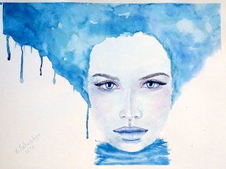 Yulia Schuster: 'lady winter', 2016 Watercolor, Portrait. Artist Description: This is one of my original fine art watercolour paintings. Portrait of Young Lady in blue Colors.Using artists  quality paints and paper. It is signed and dated on the front  beautiful woman  original watercolor  portrait painting  watercolor painting  watercolor portrait  young girl  young woman beautifulbeautyblue...