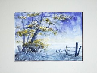 Yulia Schuster: 'one summer night', 2016 Watercolor, Landscape. Artist Description: This is one of my watercolour landscape paintings. Painting size 28 x 20cm set in 30 x 40 cm acid free cream white mount and ready to place in standard 30 x 40 cm frame .COMES UNFRAMEDUsing artists  quality paints and paper. It is signed and dated ...