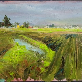 Yuming Zhu: 'All Lines and Forms', 2016 Oil Painting, Landscape. Artist Description: Original Plein Air oil on canvas.  I saw the world with lines and forms interwoven into each other.  Skagit valley where tulips will bloom.In this world, we snap shot the scene, I call for people to take a moment to look, feel the environment.Floating framed 16 ...