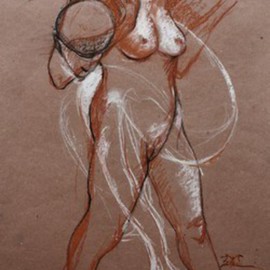 Yuming Zhu: 'Movement and Still', 2010 Mixed Media, Figurative. Artist Description: Original Pastel and charcoal on brown paper.  I like the straight and curve lines.  Trans- ism of movement which means one figure evolves into another as our passion grows on and on.  This art will be shipped in a roll.  Customer needs to frame it yourself. ...