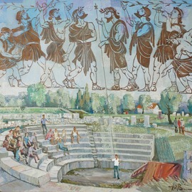 Yuri Vasiliev: 'dispute in troy', 2012 Oil Painting, History. Artist Description: Argonauts, history, Greece, Troy, the sea, exploits of Hercules, Asos, sunlight, fantasy, gold, dispute ...