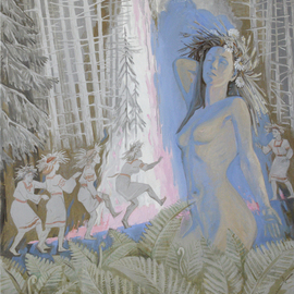 Yuri Vasiliev: 'ivan kupala night celebration', 2015 Oil Painting, Ethnic. Artist Description: ethnic, erotic, folk, forest, dance, girls...