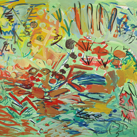 Yuriy Samsonov: 'folk songs', 2021 Mixed Media, Abstract Landscape. Artist Description: Rivers, Christmas trees, blades of grass, flat roofs, crocodiles, thickets, flags, stoves, carpets . .The work is executed in the style of Abstract Expressionism, in mixed media on paper, collage, acrylic, tempera, gouache. ...