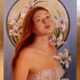 Marsha Bowers: 'Gilded Lily', 2013 Oil Painting, Portrait. Artist Description:  Oil on Canvas with composite gold leaf applied ...
