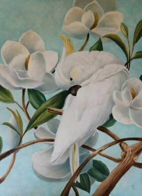 Marsha Bowers: 'parrot with magnolias', 2017 Oil Painting, Birds. Oil on canvas, Parrot withMagnolias...