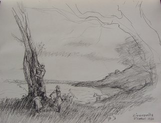 Dana Zivanovits: 'AFTER COROT', 1986 Charcoal Drawing, Landscape.  Study after Corot in charcoal on acid free paper- a signed Zivanovits original. ...