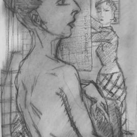 Dana Zivanovits: 'ARTIST AND MODEL', 2006 Charcoal Drawing, People. Artist Description:  Charcoal on acid free sketch paper- a signed and dated Zivanovits original.  SIZE 8 1/ 2