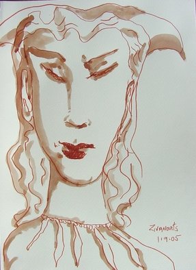 Dana Zivanovits: 'BEAUTIFUL FOOL', 2005 Watercolor, People. Artist Description:  Sepia ink, reed pen and wash on Fabriano, acid free watercolor paper- a signed and dated Zivanovits original. SIZE 9 1/ 2