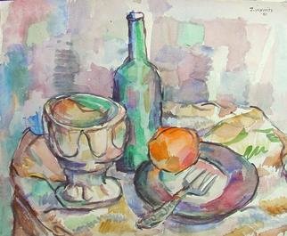 Dana Zivanovits: 'BOTTLE STILL LIFE', 1980 Watercolor, Still Life. Artist Description:   Watercolor on heavy watercolor paper- an early work from 1980. A signed and dated Zivanovits original. SIZE: 16