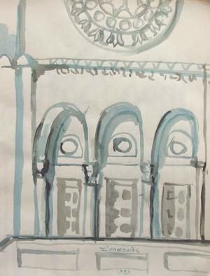 Dana Zivanovits: 'CHURCH 2', 1983 Watercolor, Architecture.  A early work in watercolor on sketch paper drawn from life- a signed and dated Zivanovit's original. ...