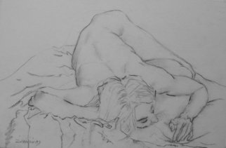 Dana Zivanovits: 'CROUCHING NUDE', 2003 Charcoal Drawing, nudes.  Charcoal on all cotton Strathmore paper. A signed Zivanovits original. ...