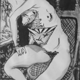 Dana Zivanovits: 'FAN', 1988 Pen Drawing, nudes. Artist Description:   India ink and watercolor on all cotton acid free paper- A signed and dated Zivanovits original....