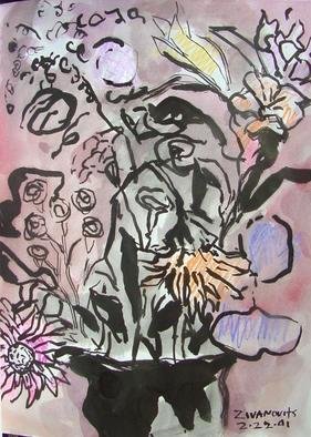 Dana Zivanovits: 'FLOWER VASE', 2001 Watercolor, Floral.  Ink watercolor and crayon on acid free sketch paper- a signed and dated Zivanovits original. ...