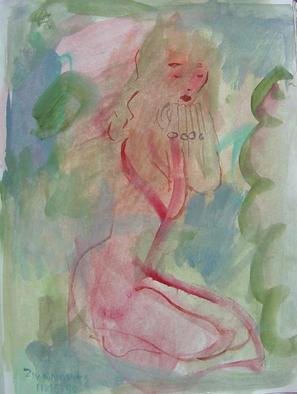 Dana Zivanovits: 'FLUTE PLAYER', 1998 Watercolor, Music.  This is a watercolor done on acid free sketch paper- a signed and dated Zivanovits original. Size; 8 1/ 2