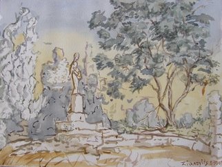 Dana Zivanovits: 'FORGOTTEN STATUE', 2007 Watercolor, Landscape. Artist Description:  Drawn from life in Jonh Bryant State Park near Yellow Springs, Ohio. A signed and dated [ 8/ 30/ 07] Zivanovit's original. ...