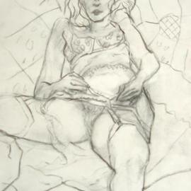 Dana Zivanovits: 'GARTERS', 2002 Charcoal Drawing, Erotic. Artist Description: Charcoal on all cotton acid free Arches paper. A signed zivanovits original.  ...