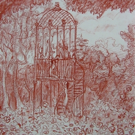 Dana Zivanovits: 'GAZEBO', 2006 Pastel, Landscape. Artist Description:  This work was drawn from life at Whetstone Park in Columbus Ohio in red conte on Strathmore, all rag charcoal paper- a signed and dated Zivanovits original.   ...