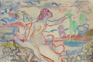 Dana Zivanovits: 'ISLE OF LEBOS', 1991 Watercolor, Mythology.  Watercolor on Arches all cotton, acid free paper- a signed and dated Zivanovit's original. ...
