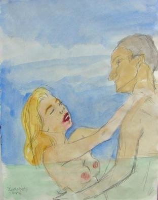 Dana Zivanovits: 'LOVERS AT SEA', 1993 Watercolor, Erotic.  Watercolor on acid free sketch paper- a signed and dated Zivanovits original. ...