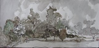 Dana Zivanovits: 'MEETING', 1991 Watercolor, Landscape.  Watercolor on acid free, rag paper- a signed and dated Zivanovits original. NOTE: Paper is white despite photo. ...