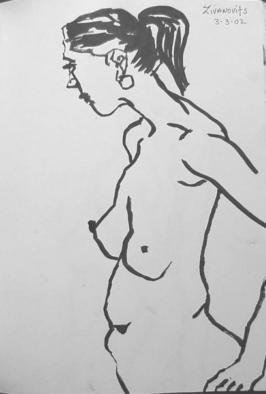 Dana Zivanovits: 'NUDE INK STUDY', 2002 Gouache Drawing, nudes.  India ink on acid free sketch paper- a signed and dated Zivanovits original. SPECIAL NOTE; paper is white despite photo. 8 1/ 2